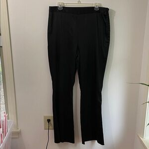 ANTONIO MELANI Women's Flat Front Black Satin Flare Leg Pants 14